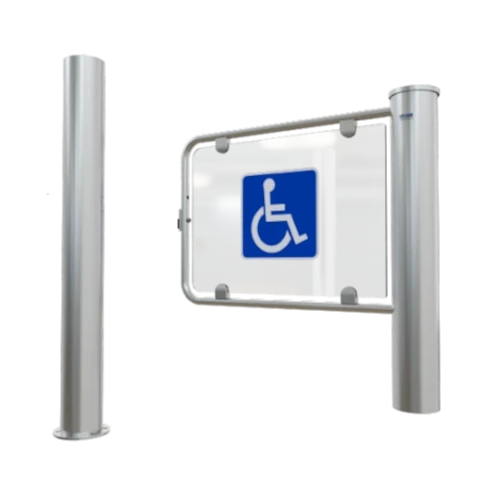 Accesos de cortesía abatibles (swing gates) para control de acceso, puerta automatizada para el paso de personas con movilidad reducida (PMR), sillas de ruedas y equipaje grande